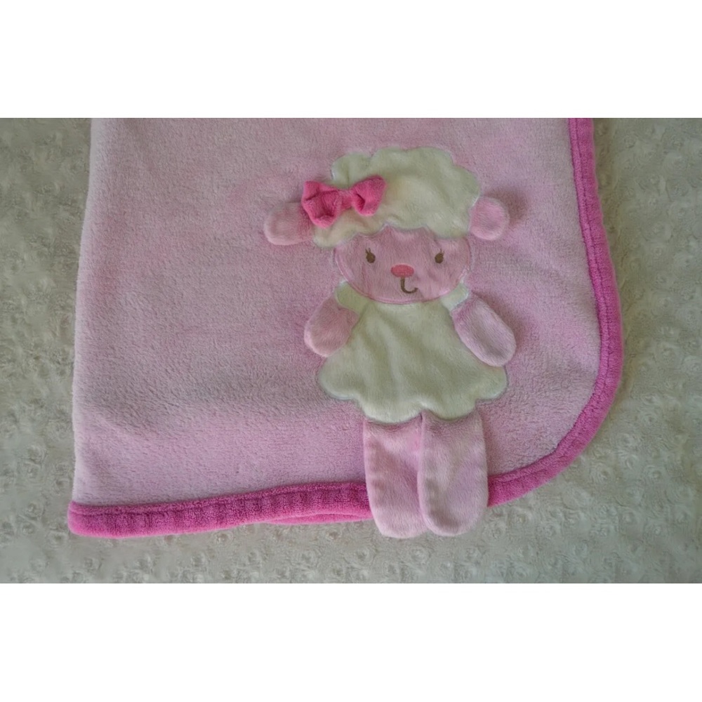 Bean Sprout Lamb Sheep Baby Blanket Pink White Bow Plush Security Lovey